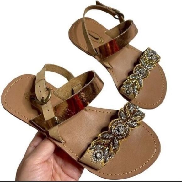 Joyfolie Girls Rhinestones Detailed Sandals Size 1 Youth Leather Shoes Sparkly - Picture 1 of 10